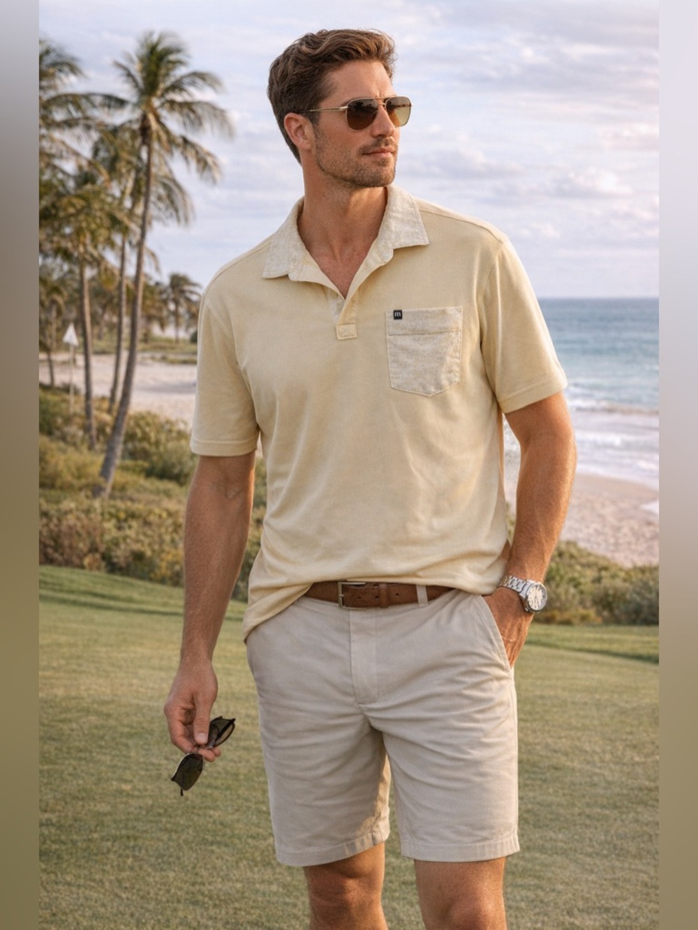 TravisMathew Golf Polo Shirt XL Contrast Coastal Collar & Pocket Resort Casual